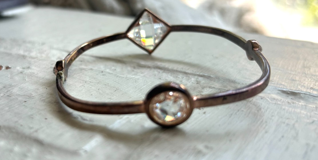 Henri Bendel Rose Gold Clear Beveled Crystals Bangle Bracelet