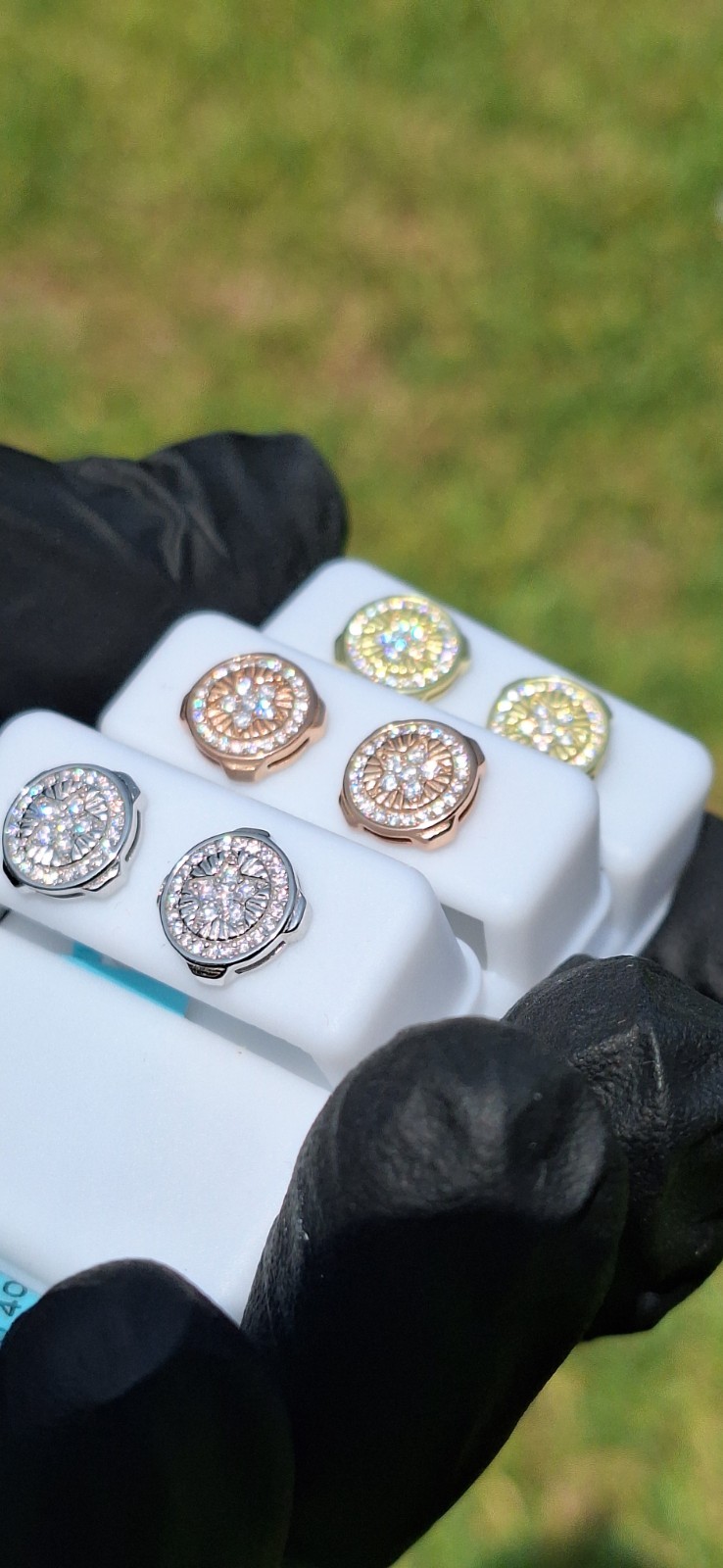 Real Moissanite Stud Earrings 925 Sterling Silver Iced Out Cluster Screwback Men