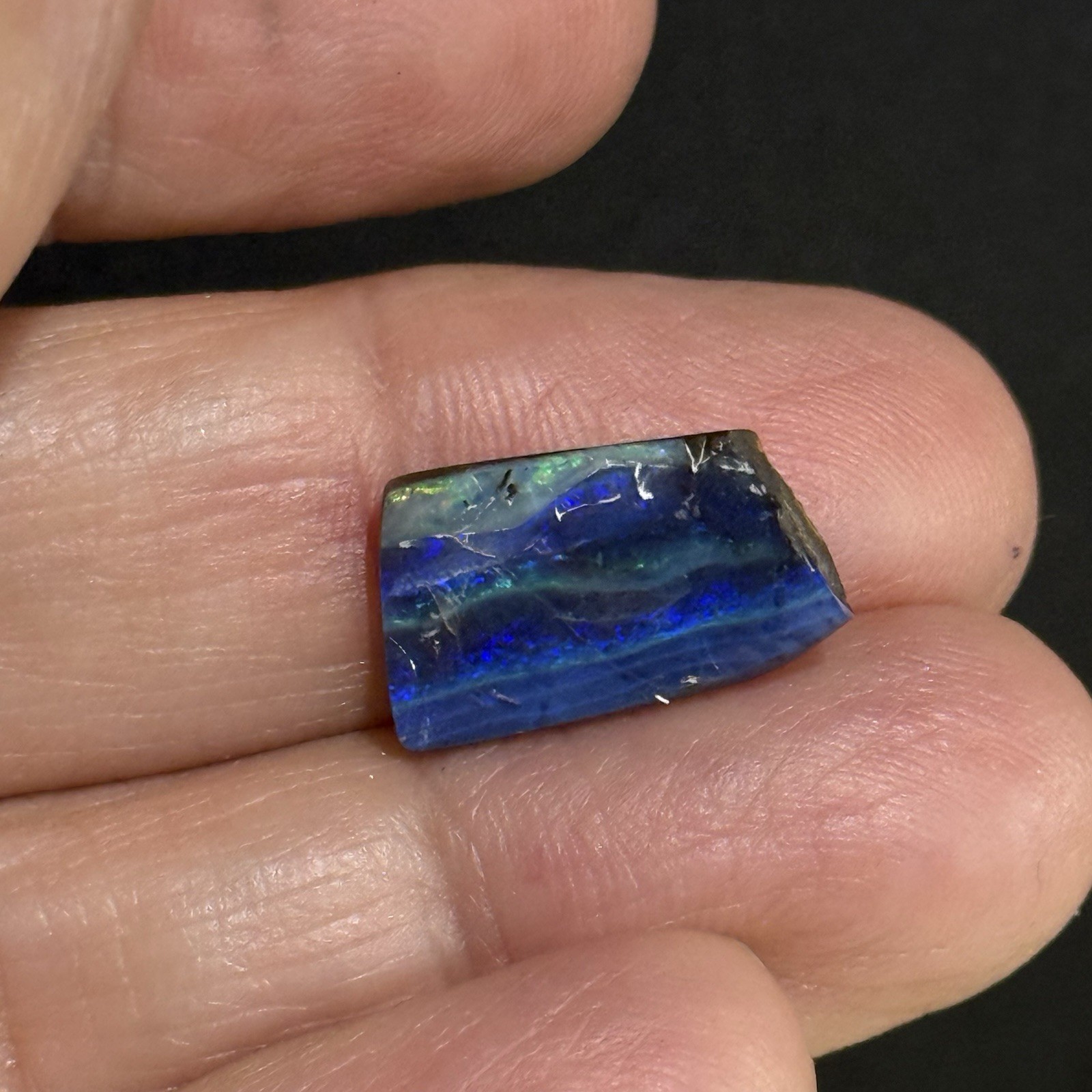5.3ct 16.5×9.8×2.9mm Rough Intense Blue Australian Boulder Opal Cabochon Slice