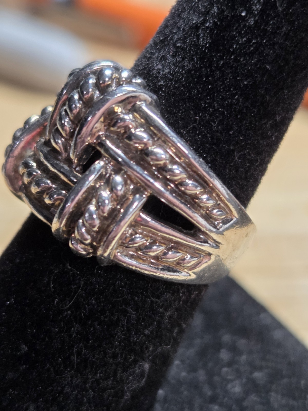 Size 3.75-4 925 China Sterling Silver Basketweave Openwork Ring 7.71g