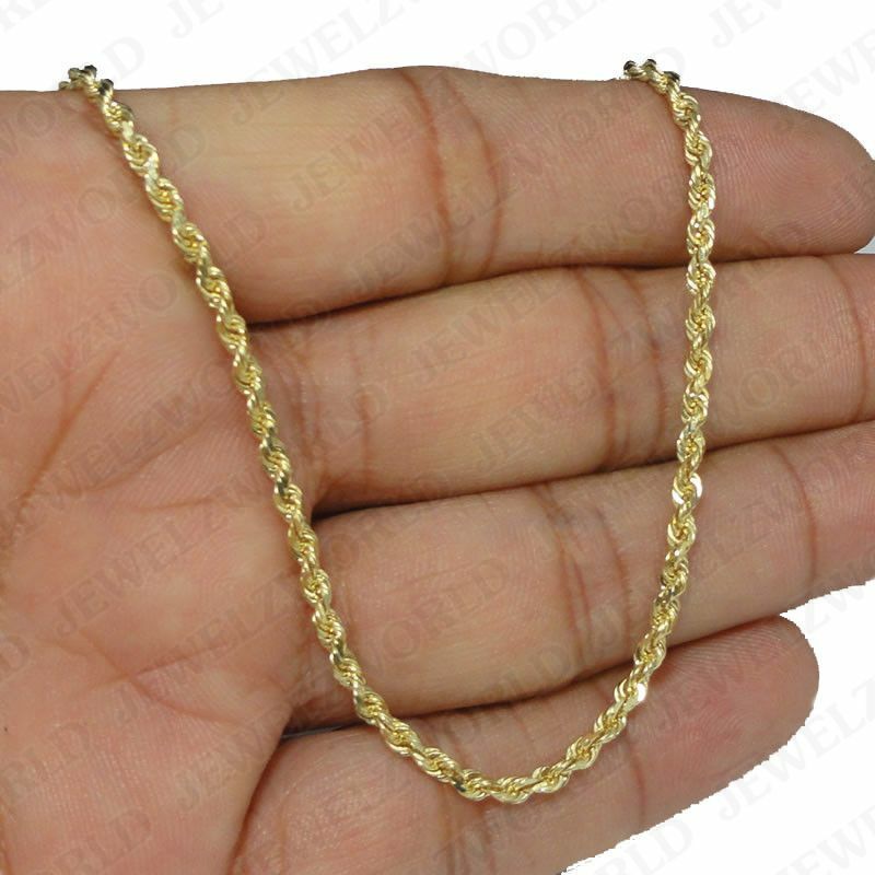 Real 10K Yellow Gold Necklace Gold Rope Chain 2.5mm 16″ 18″ 20″ 22″ 24″ 26″ 30″