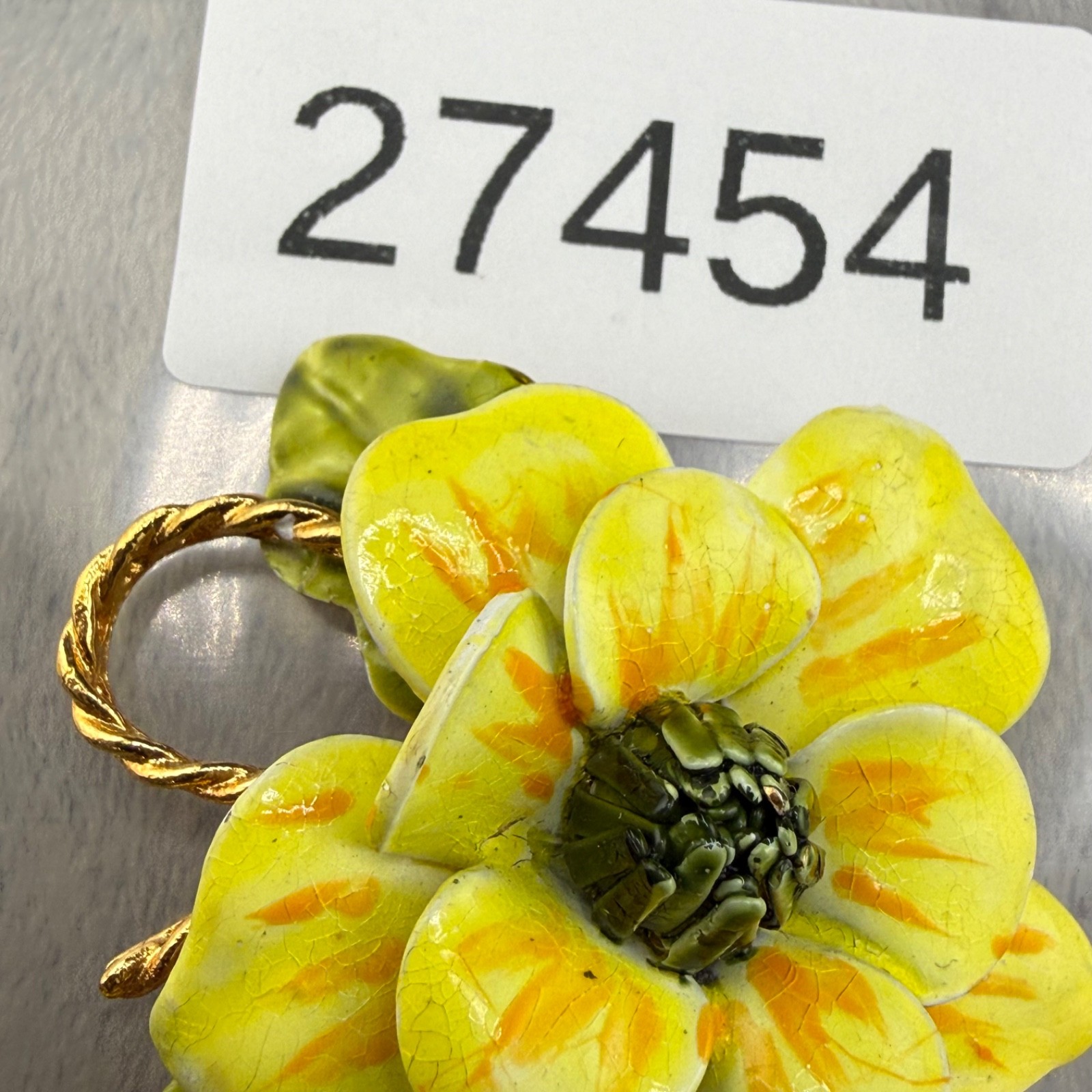 Vintage Enamel Flower Brooch Yellow Mod Pop Art