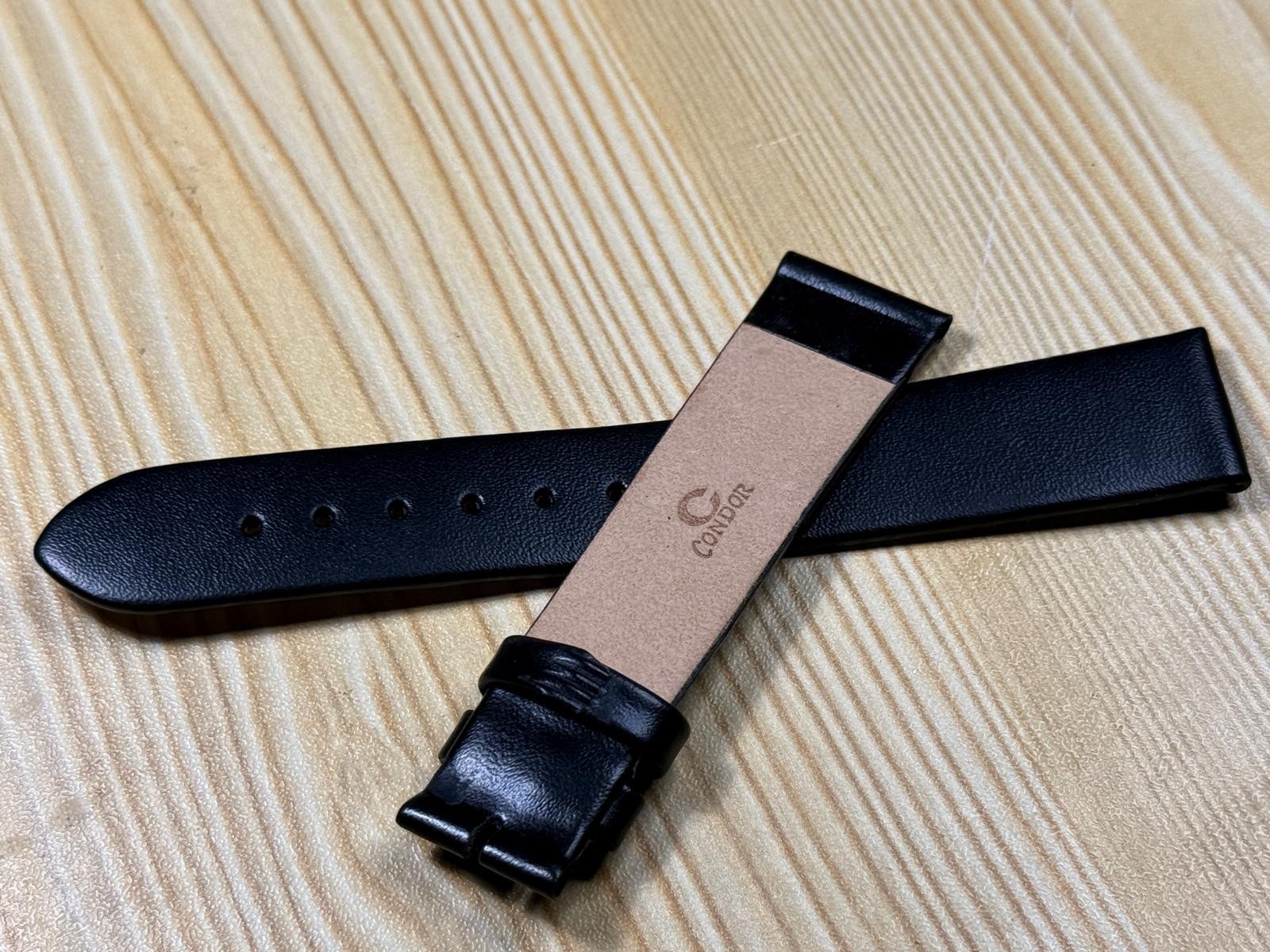 18mm Condor Genuine Calf Black soft Leather Watch Strap/Band Without Buckle
