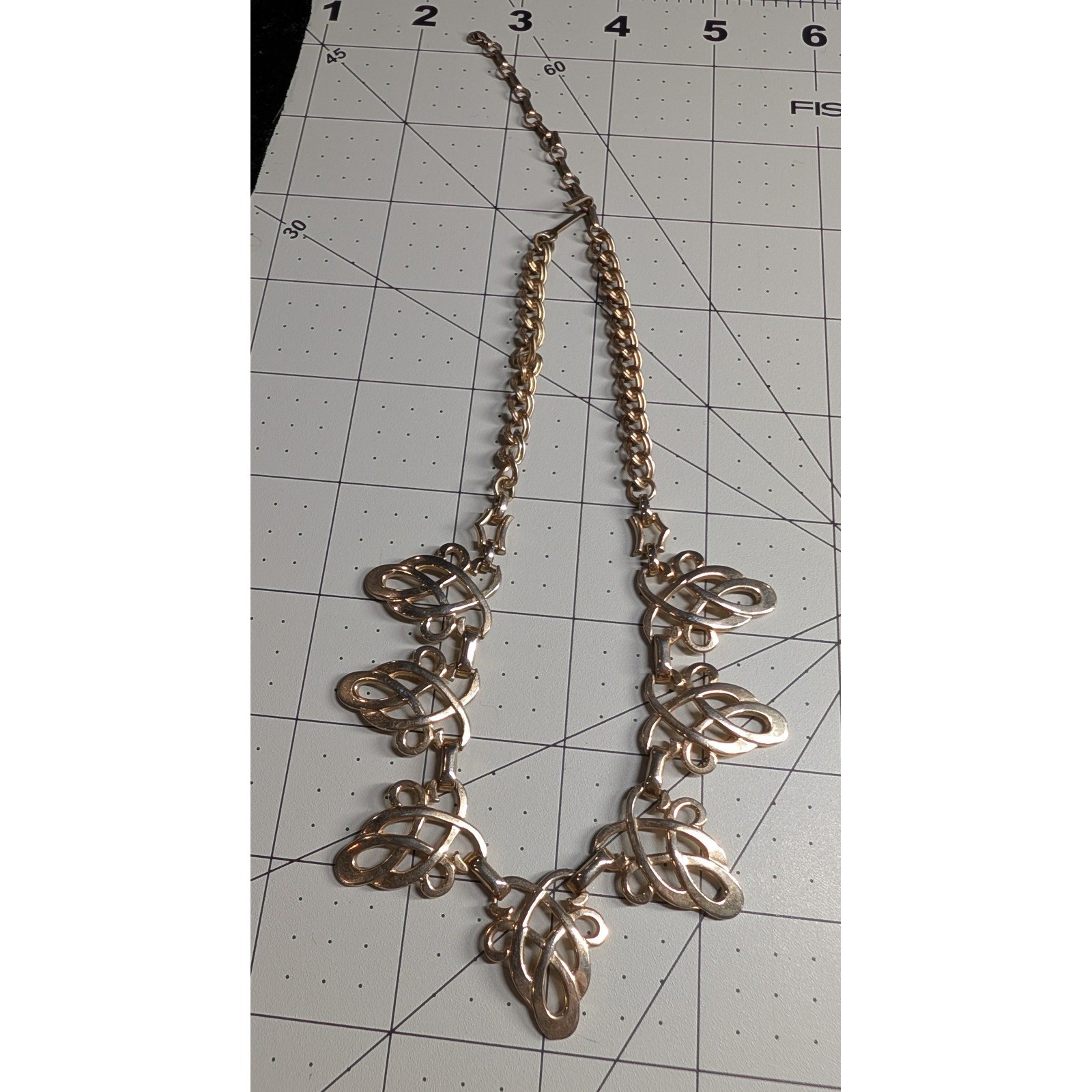 Vintage Gold Tone Celtic Knot Statement Collar Necklace Adjustable J-Hook Clasp