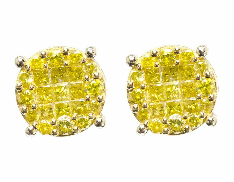 1ct Lab-Created Yellow Sapphire Cluster Stud Earrings 14k Yellow Gold Plated