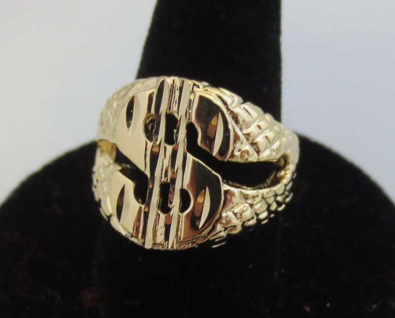 SIZE 8-13 MENS 14KT GOLD PLATED DOLLAR SIGN $ MONEY BLING HIP HOP DESIGNER RING