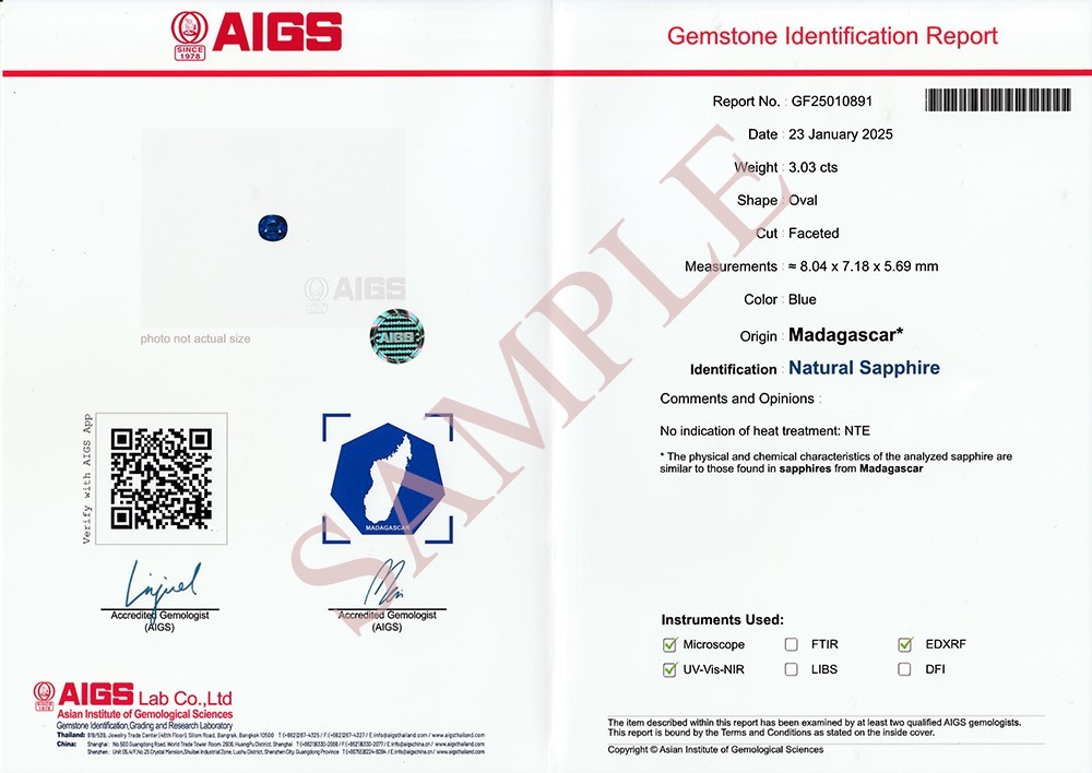 AIGS Gemstone Identification Full Report With Photo + Origin Precious Stone Only