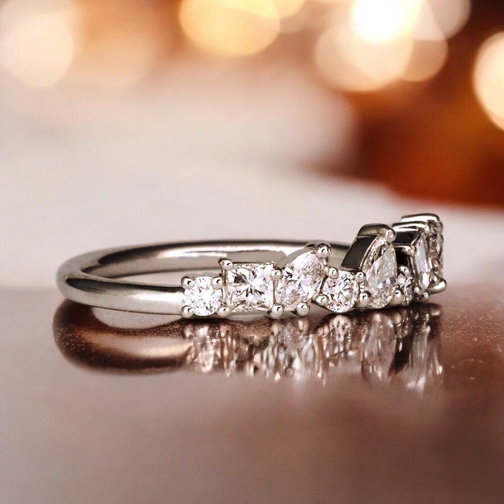 Diamond Stacking Band 14K White Gold Lab Grown Pear Cut 0.60 Ct GLI HRD Ring