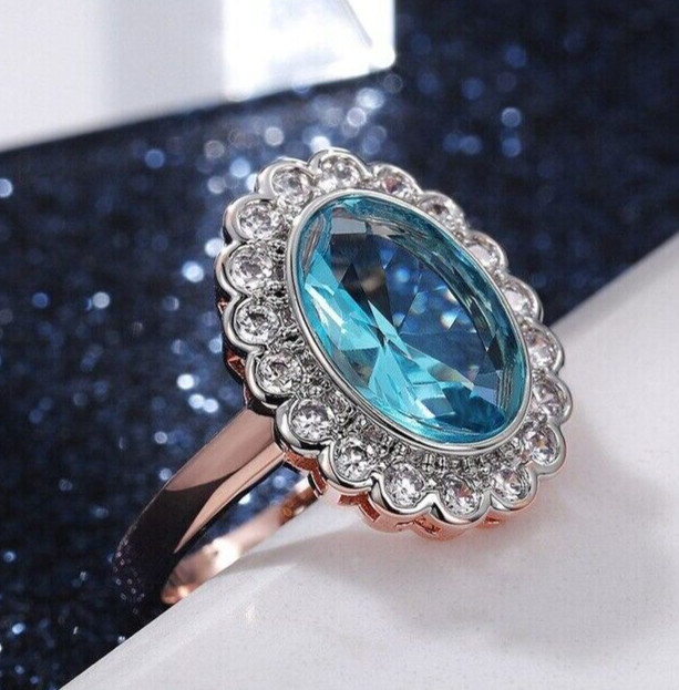 Christmas jewelry 1.9 Ct Simulated Aquamarine Gold Plated Royal Retro Style Ring
