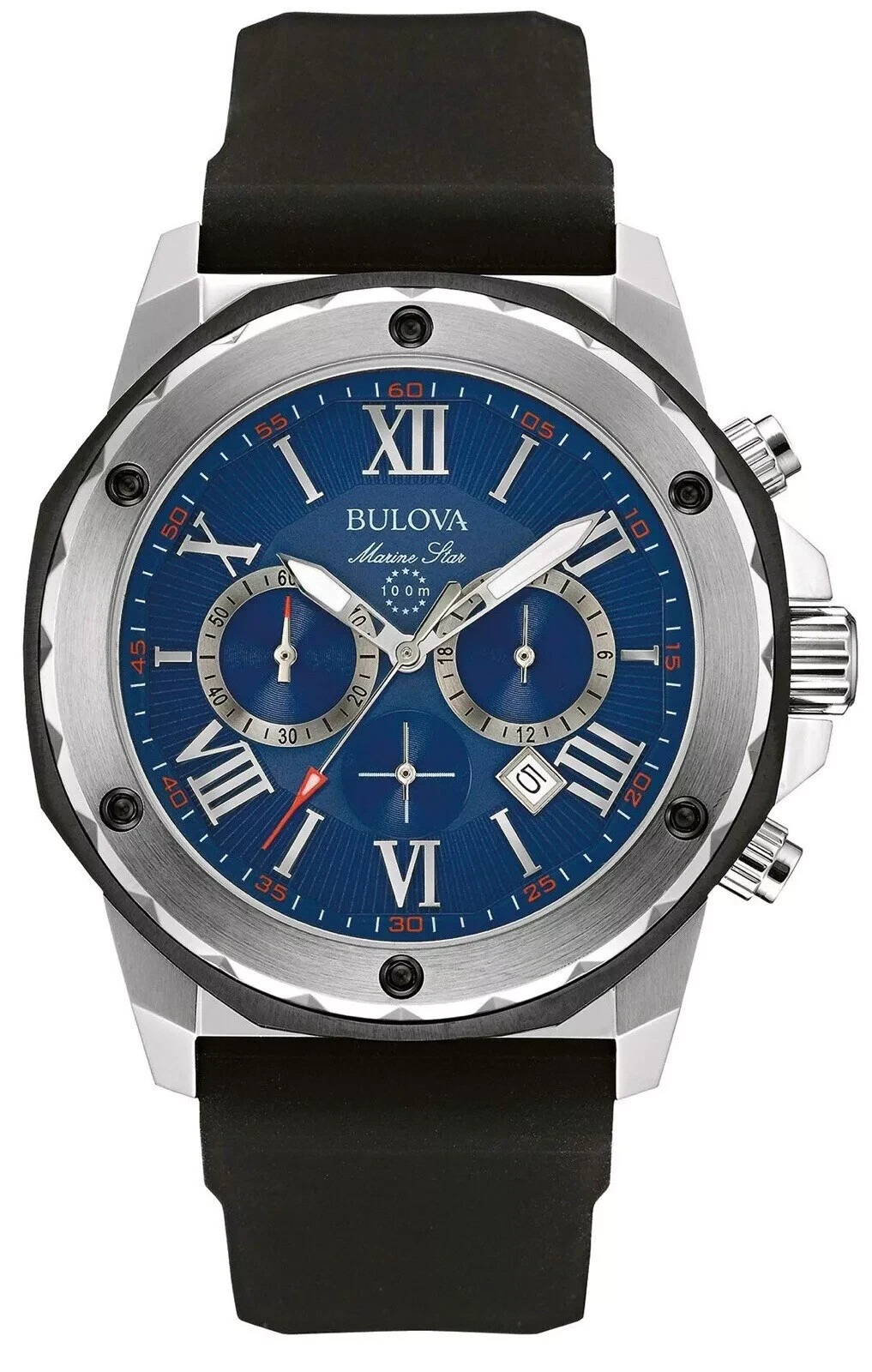 New Bulova Marine Star Chronograph 98B258 Blue Dial 44mm Men’s Watch B+P