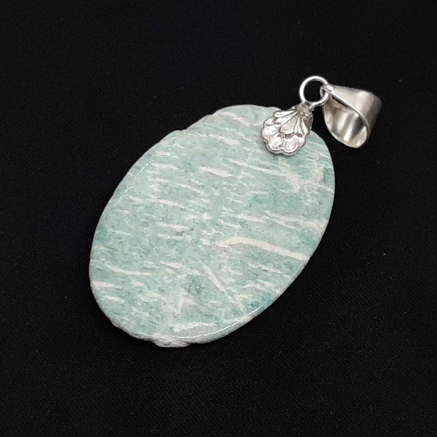 LARGE 20.06ctw Amazonite Cabochon Silver Pendant 13.3g