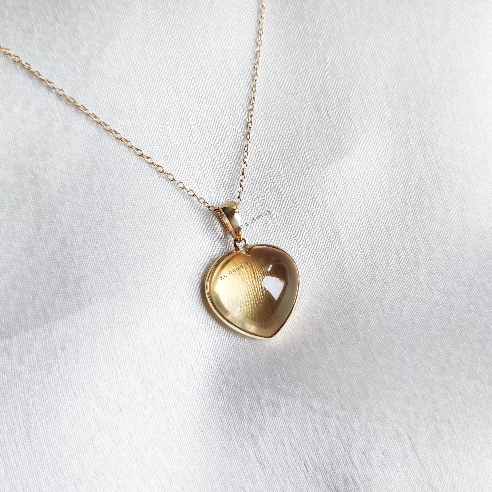 12.03 Ct Natural Citrine Heart Pendant 14K Gold November Birthstone Jewelry