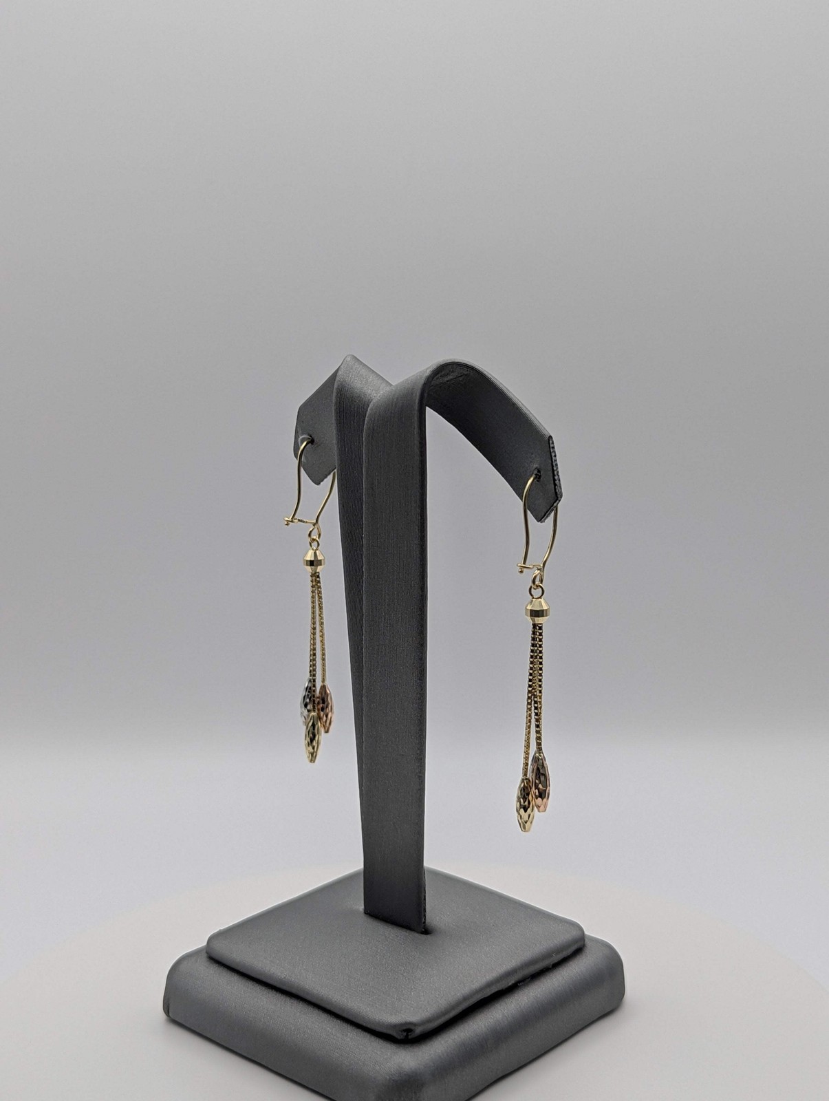 14K Tri Color Dia Cut Dangly Earrings