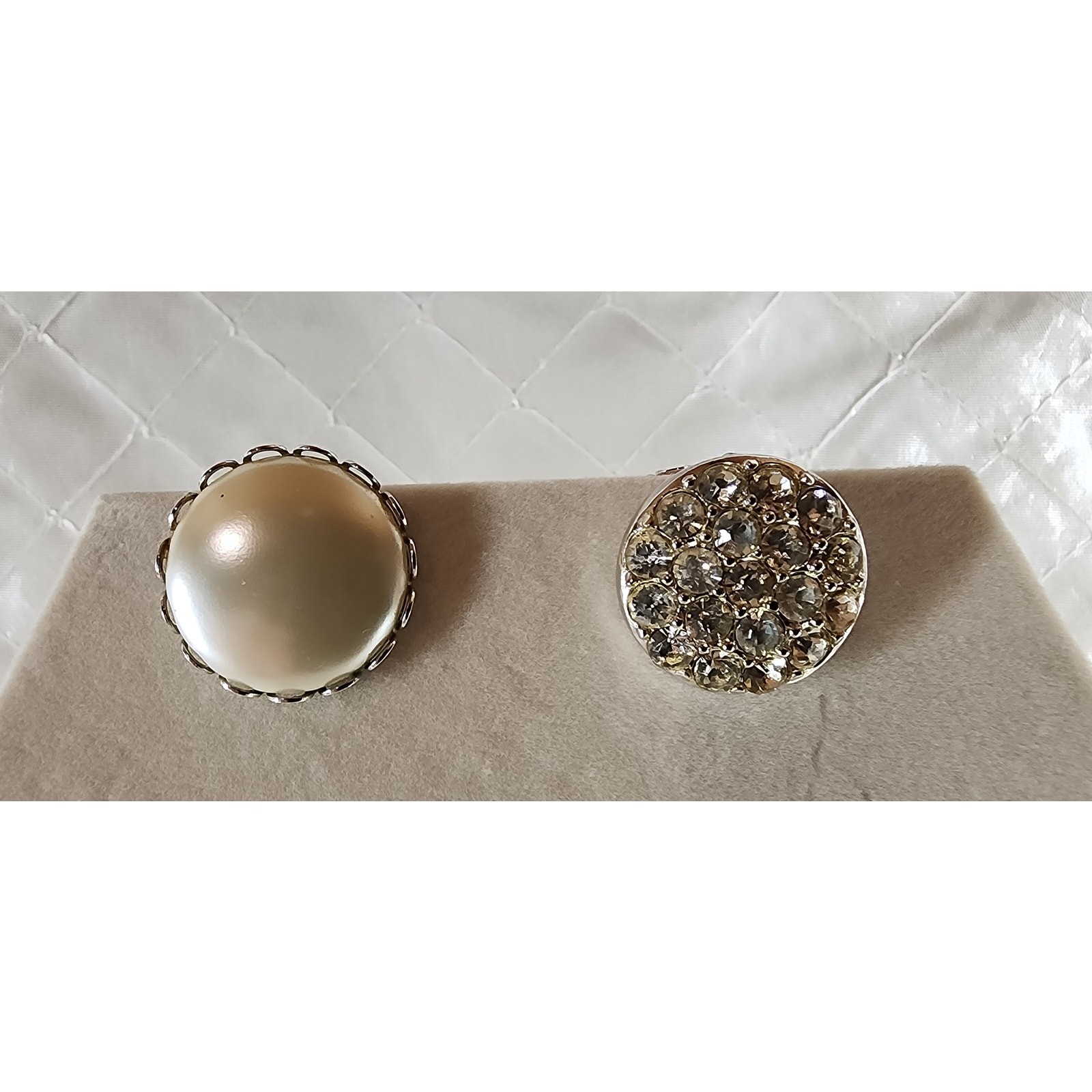 Vintage Sarah Coventry Reversible Clip-On Earrings Faux Pearl Rhinestone Signed