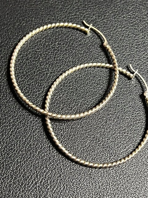 B6638 Twisted Rope Hoop Earrings Sterling Sterling Silver 2″ Textured 2.2g