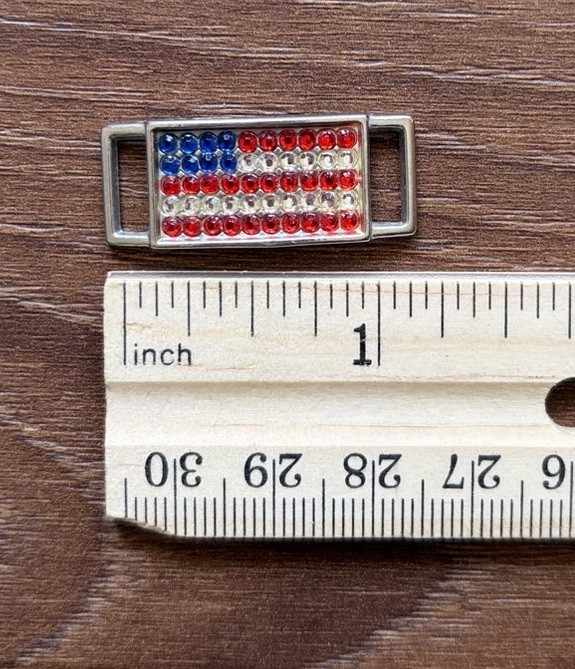 Patriotic red/white/blue American flag rhinestone shoelace/bracelet slide charm