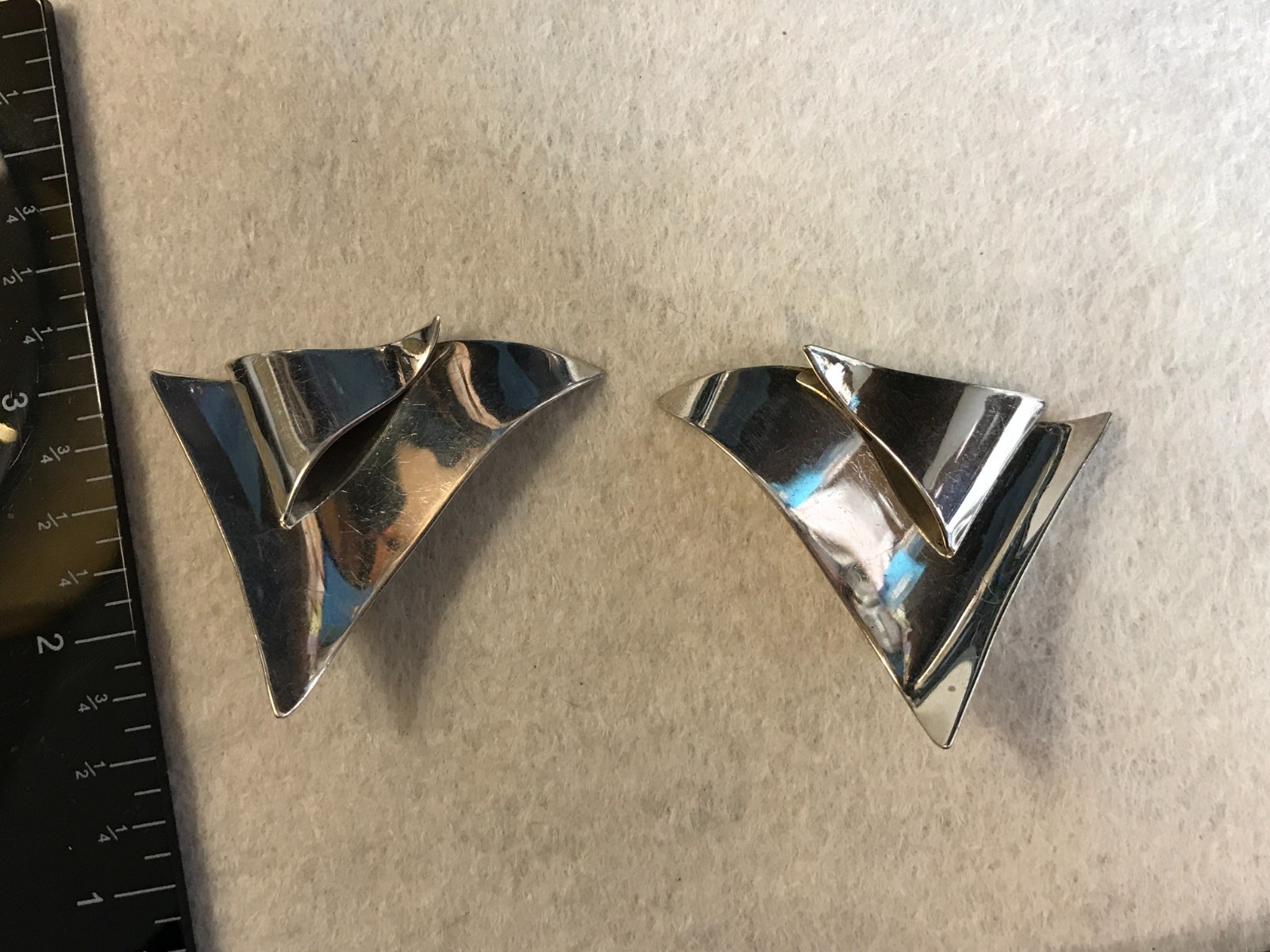 Sterling Silver Large Abstract Modern Triangular SUSAN CUMMINGS Clip Earrings