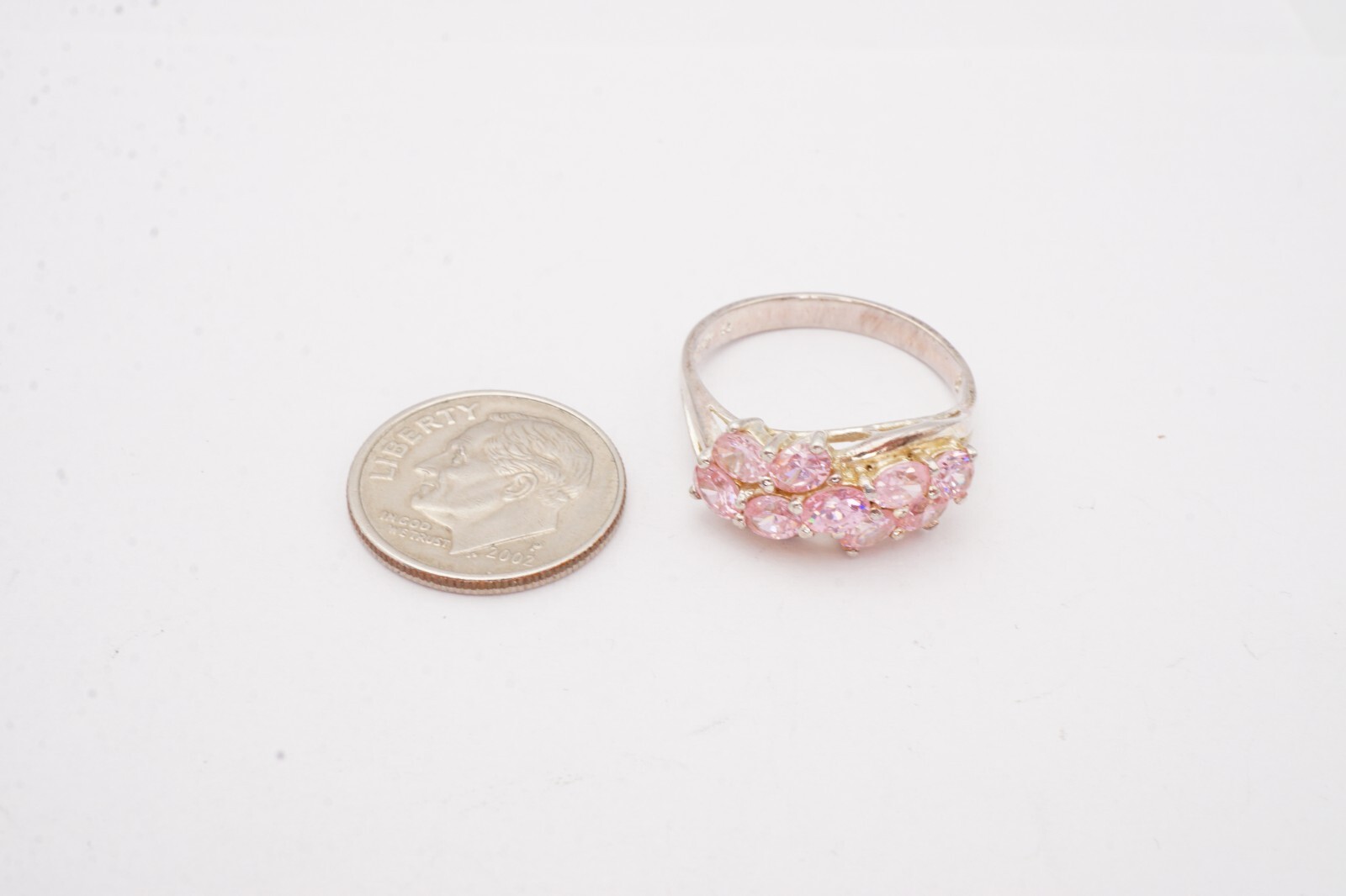 Sterling Silver 925 Pink Cubic Zirconia Ring Size 7.75