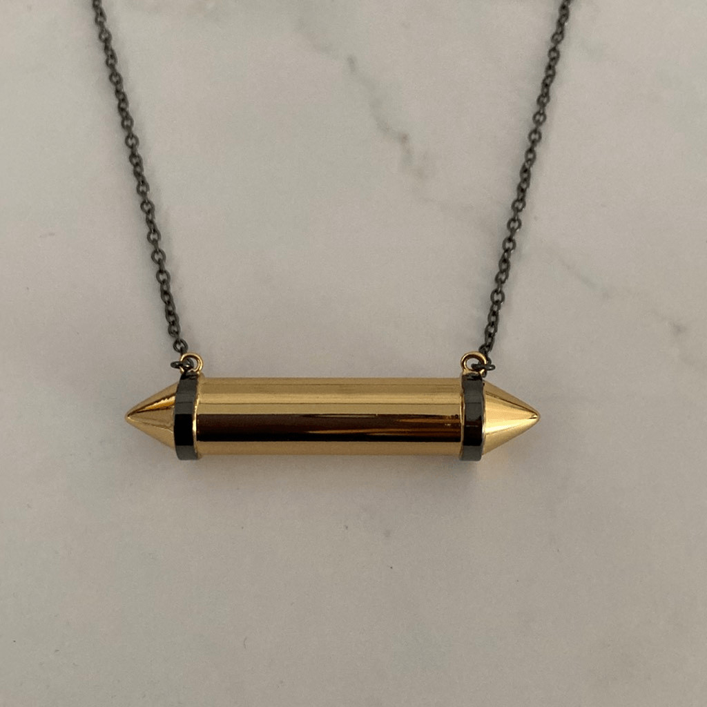 Two Tone Gold Black Bullet Pendant Necklace Adjustable 1619″