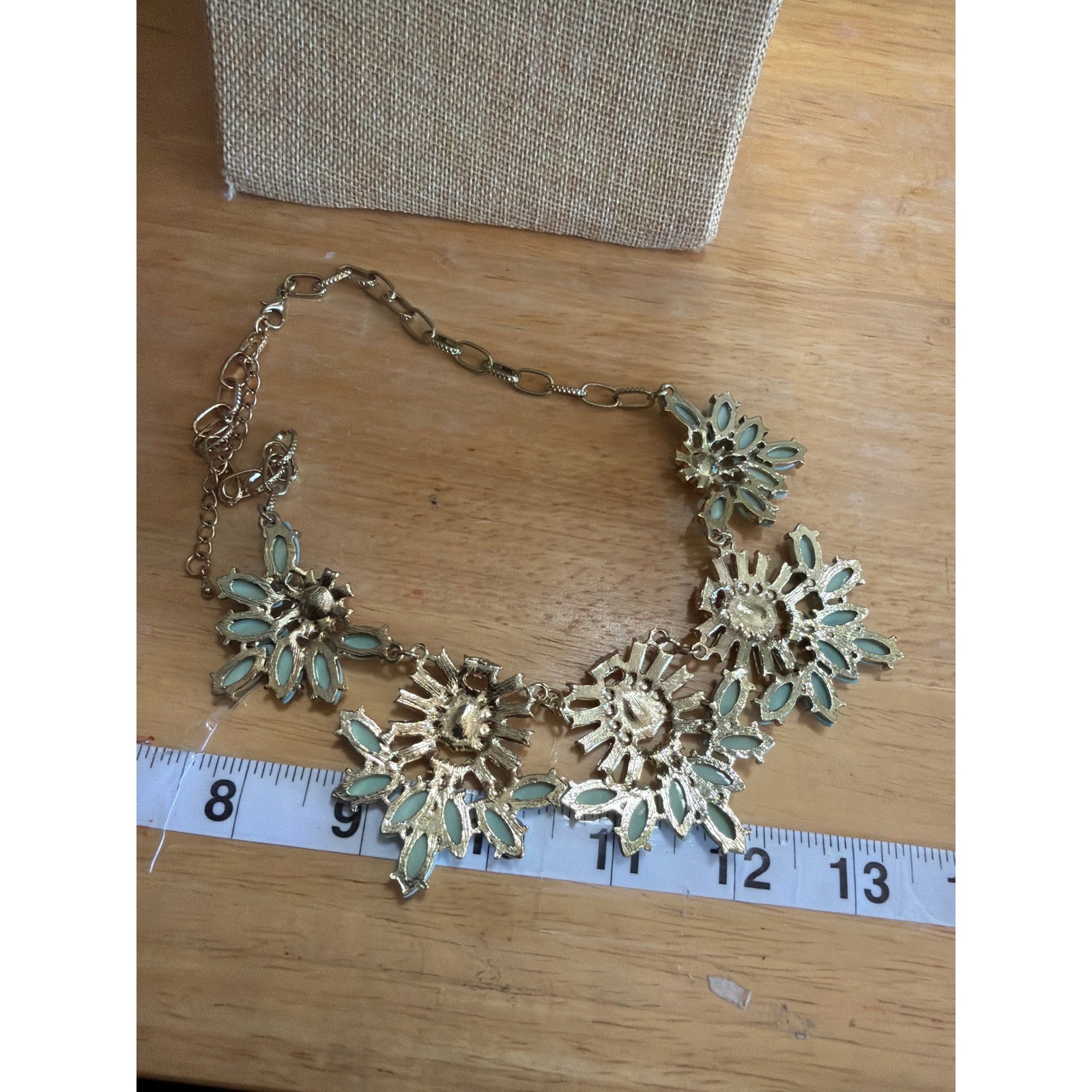 Light Blue Gold Tone Floral Bib Statement Necklace Rhinestone Crystal Sunburst