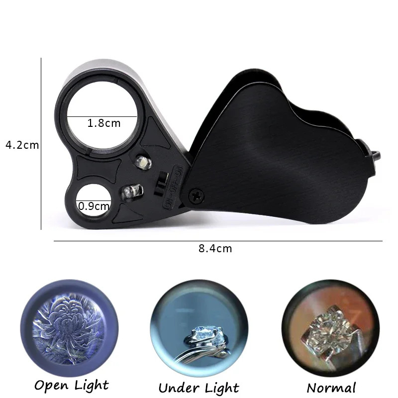 30X 60X Illuminated Jewelers Loupe Foldable Magnifier with LED Light for Jewelry