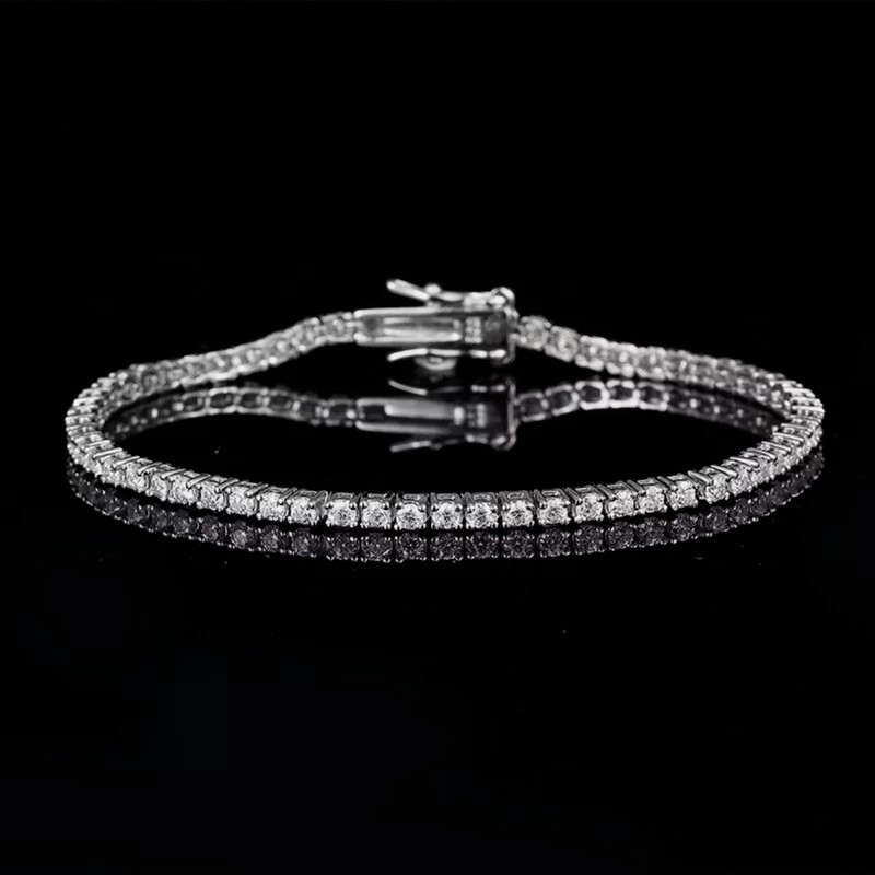 3mm D VVS Round Moissanite Tennis Chain Bracelet for Women 925 Sterling Silver
