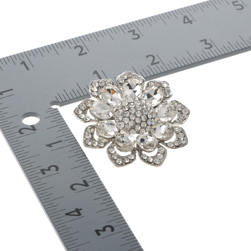 Silver Tone Alloy Metal Medium Crystal Rhinestone Flower Brooch P1582-SCL