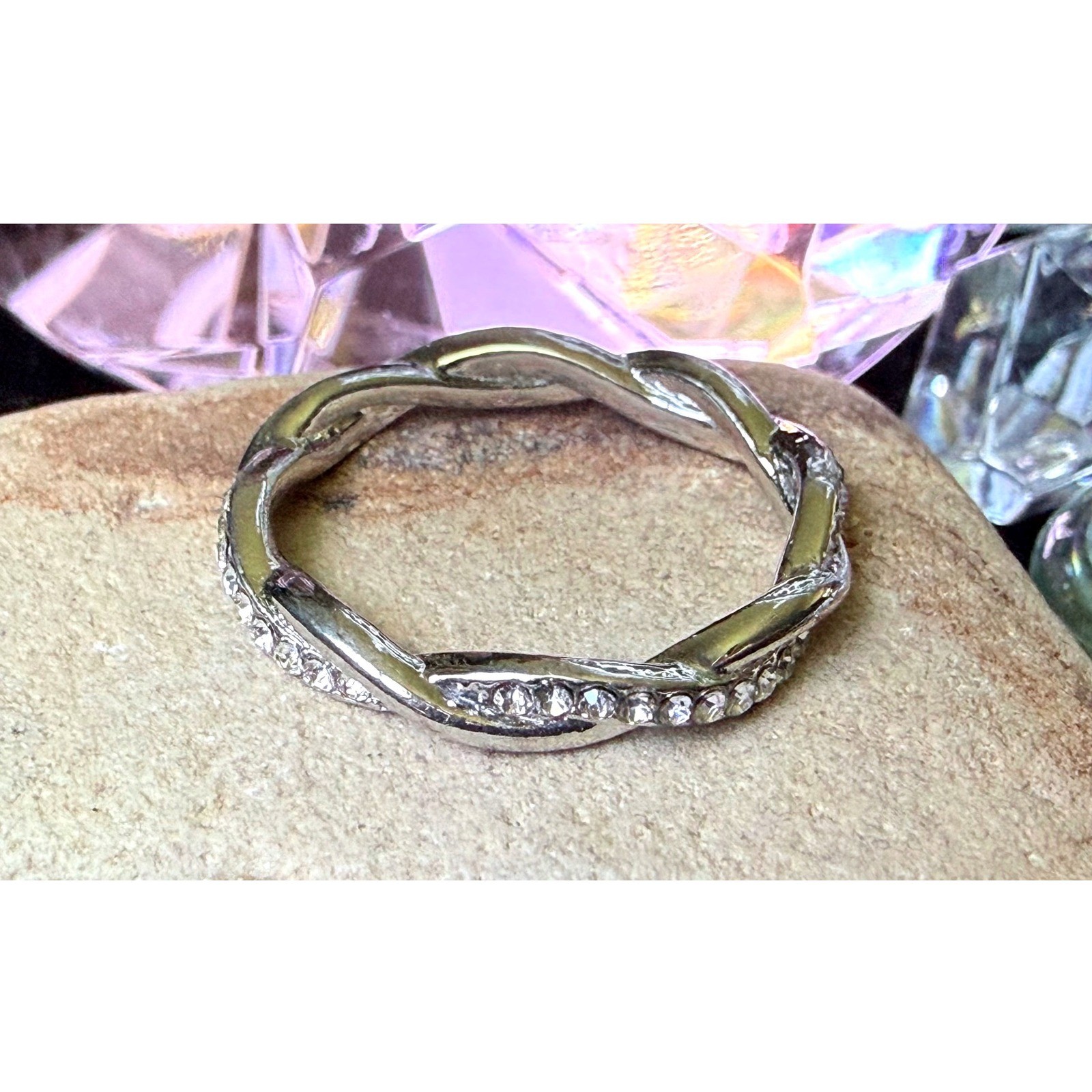 Silver Silver Pavé Crystal Eternity Band Ring Women Stackable Rope Sz 8