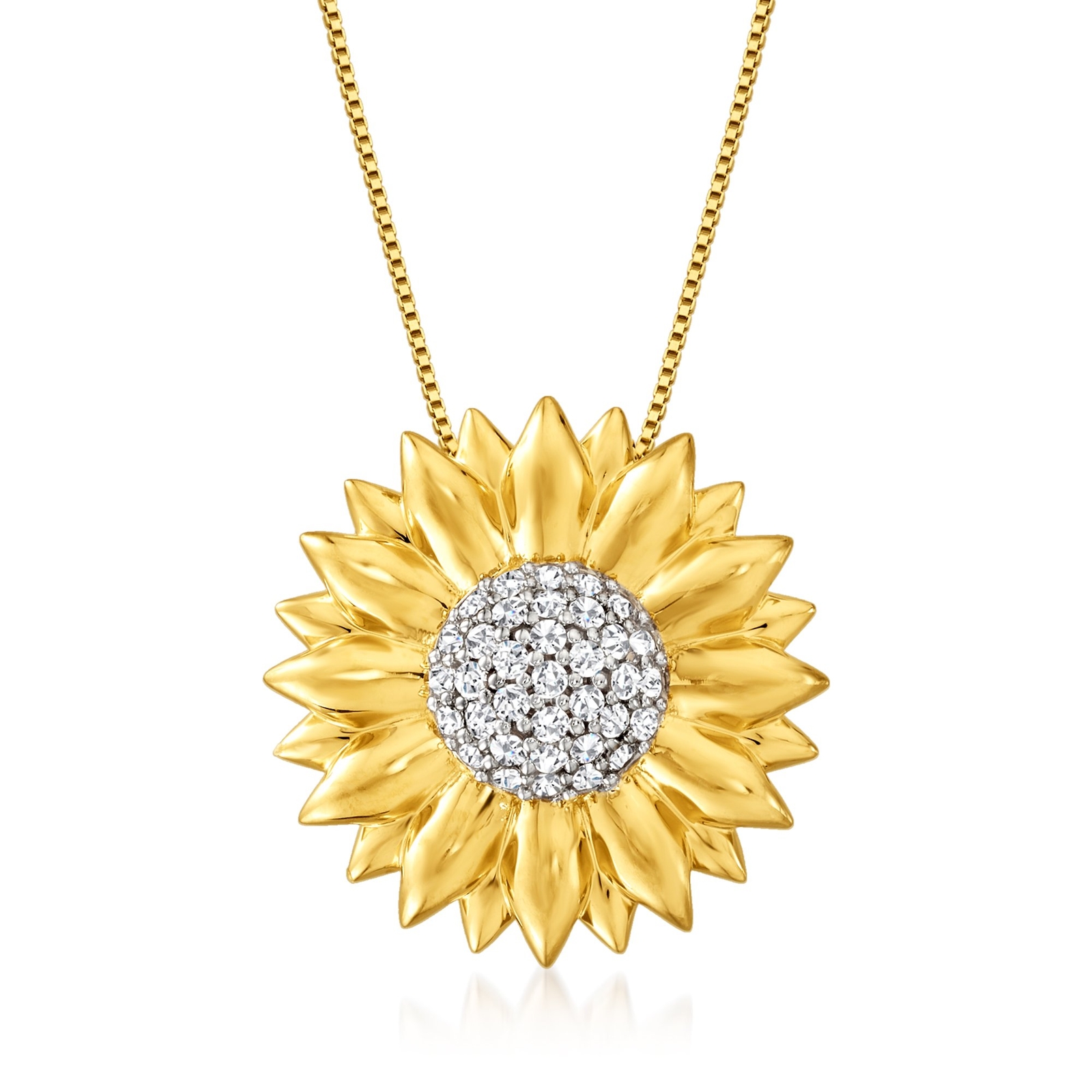 0.70 ct. t.w. White Topaz Sunflower Pendant Necklace in 18kt Gold Over Sterling