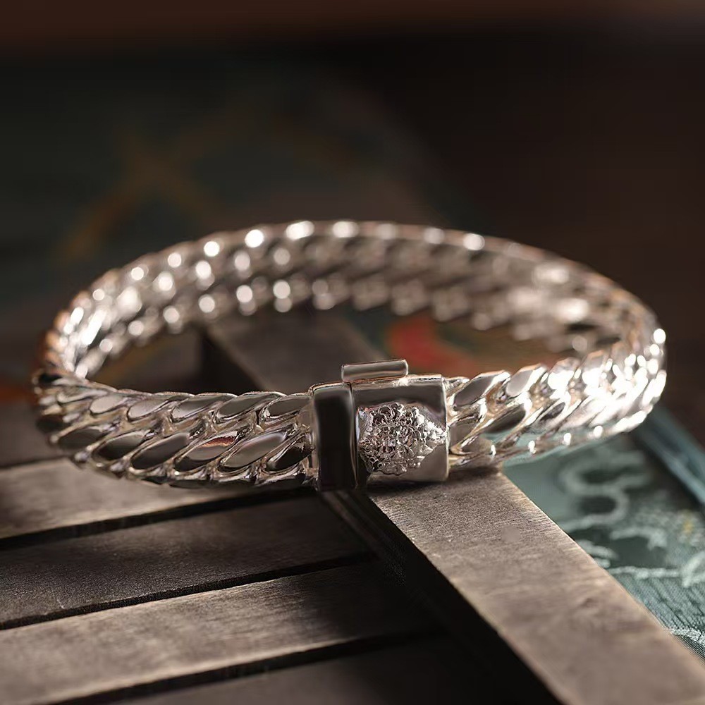 Solid S925 Sterling Silver Chain 12mm Braided Link Bracelet 83-84g 8.26in