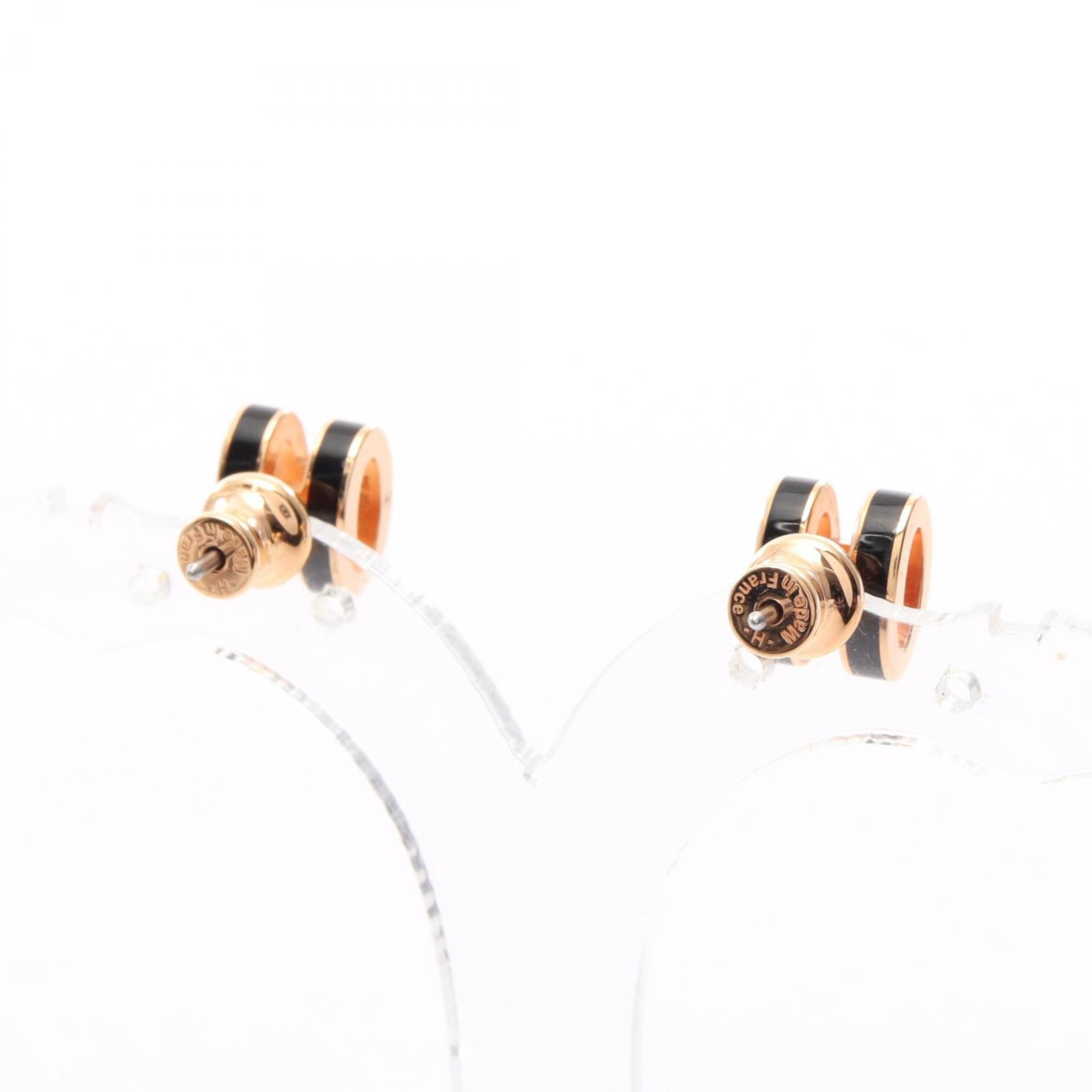 HERMES MINI POP H Pierced earrings Gold Plated Black Used