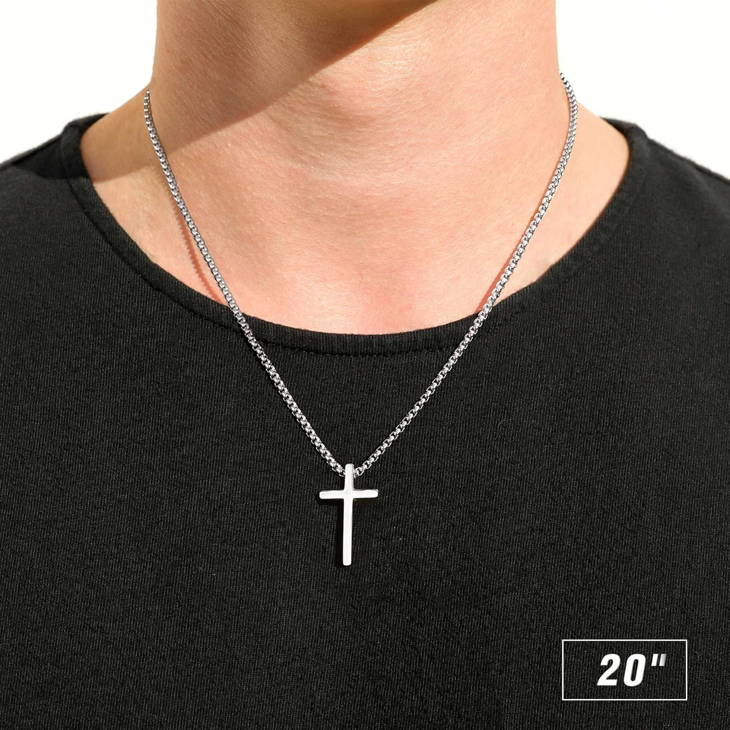Cross Necklace for Men Teen Boys, Silver Black Gold Stainless Steel Plain Cross