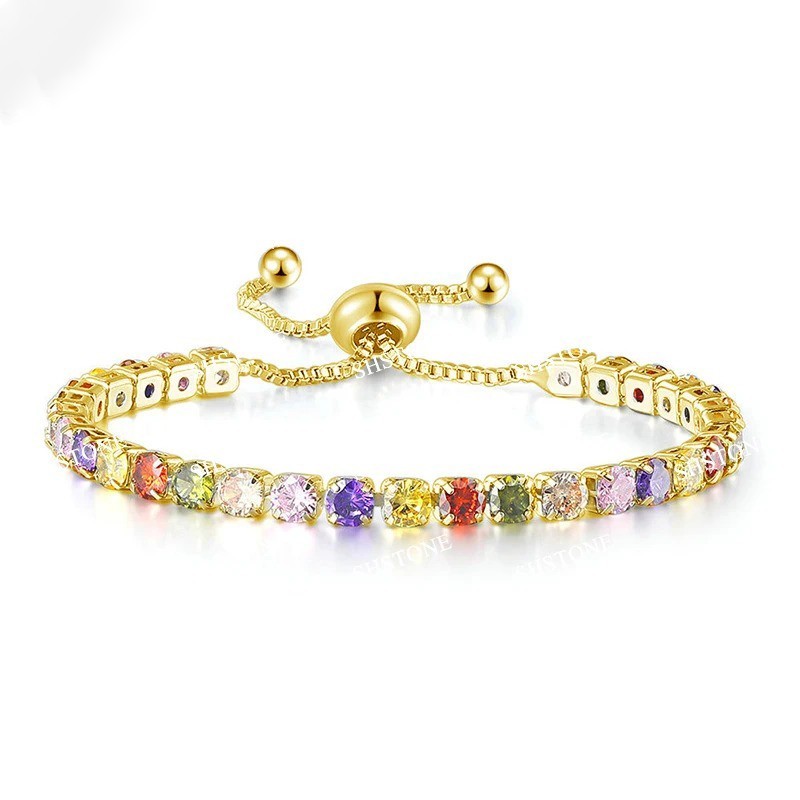 925 Sterling Silver Luxury Color Crystal Bracelet 18cm Women’s Chain Jewelry