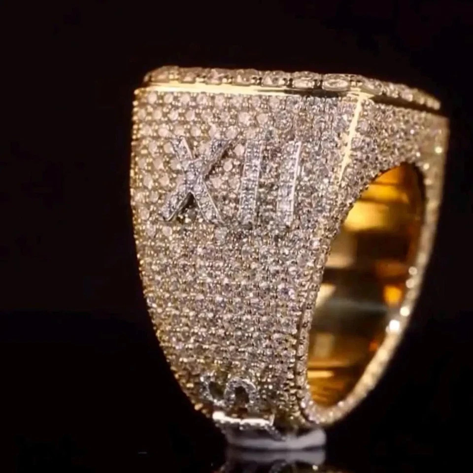 6Ct Lab Created 14k Yellow Gold Plated Men’s Diamond Custom Iced Out Number Ring