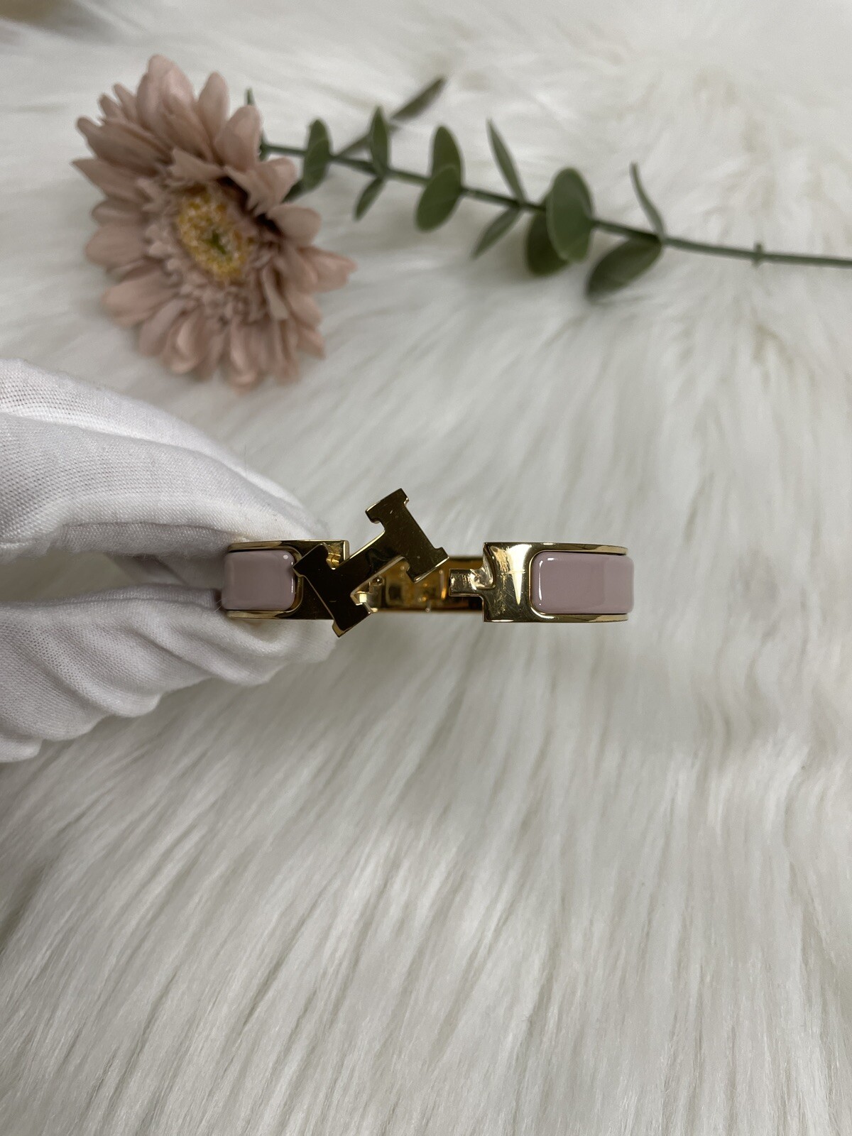 Hermes Click Clock H Logo Bracelet Pink Authen