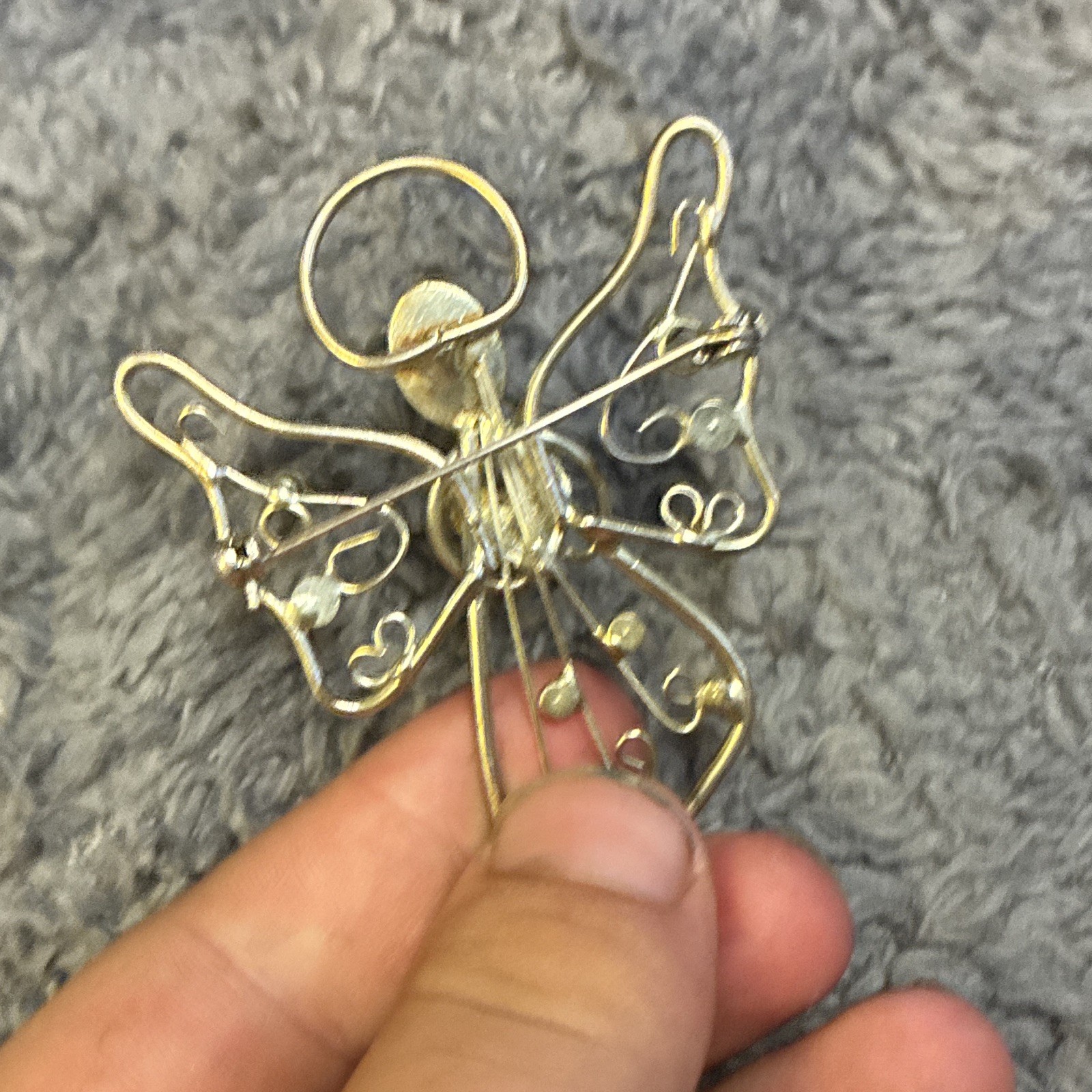 Gold Tone Angel Brooch Pin with Clear Oval Rhinestones Metal Jewelry