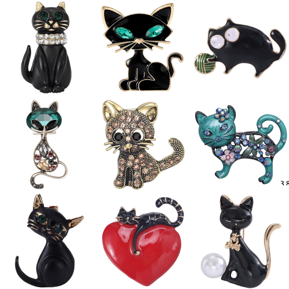 Sparkling Rhinestone Cat Brooch Animal Silver Pin Spring Summer Jewelry Gift