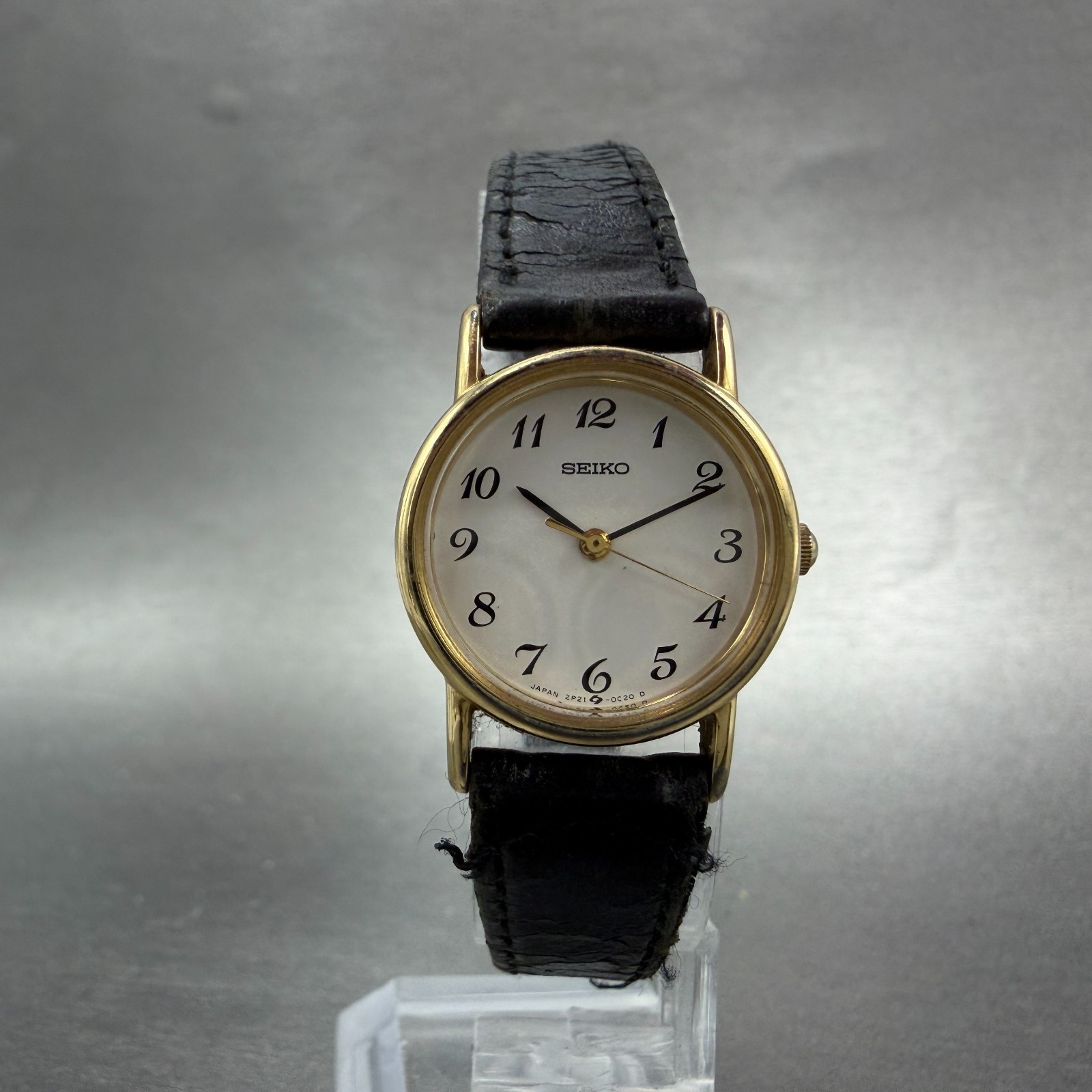 Seiko Watch Women 22mm White Dial Gold Tone Round 2P21-0A20 New Battery VTG HG5