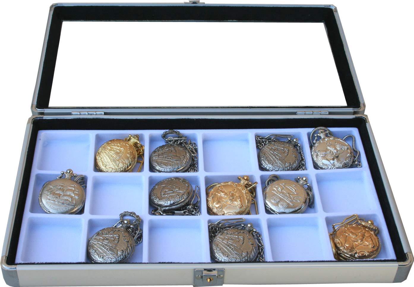 18 Pocket Watch Show Case Display Aluminum Jewelry Supply box pocket watches