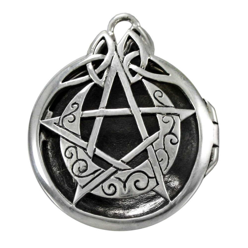 Sterling Silver Crescent Moon Pentacle Aromatherapy Scent Locket Dryad Design