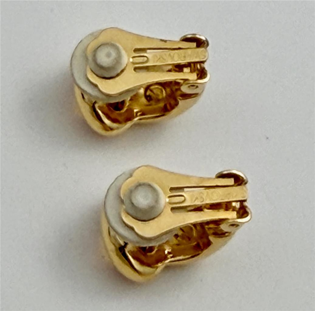 Vintage Swarovski Swan Logo Orange Crystals Small Half Hoop Clip Earrings