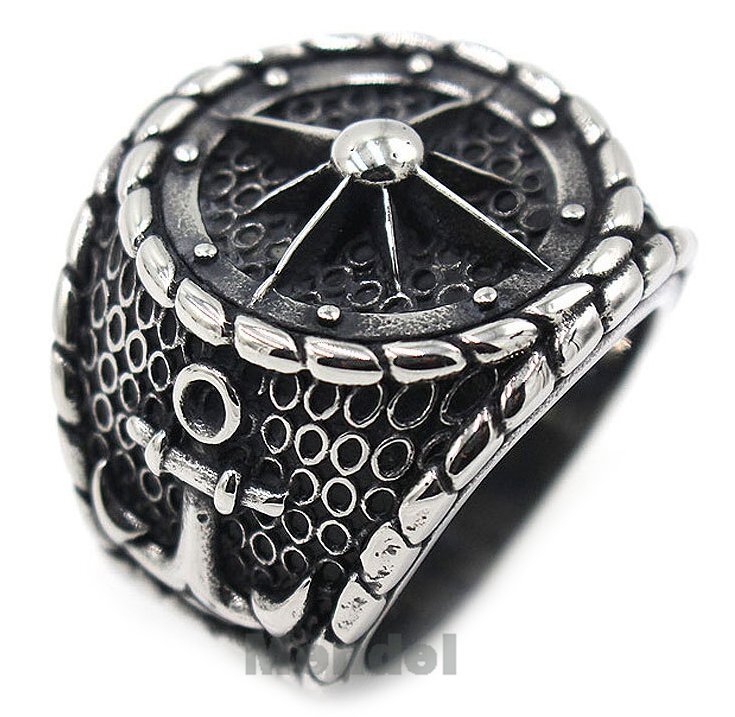 MENDEL Mens Stainless Steel Nautical North Star Marine Compass Anchor Ring 7-15