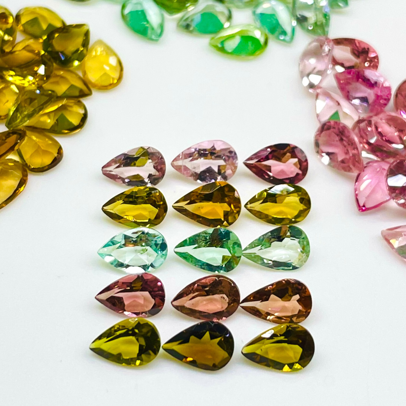 VVS 15 Pcs Natural Multi Tourmaline 6x4mm Pear Cut Top Quality Loose Gemstones