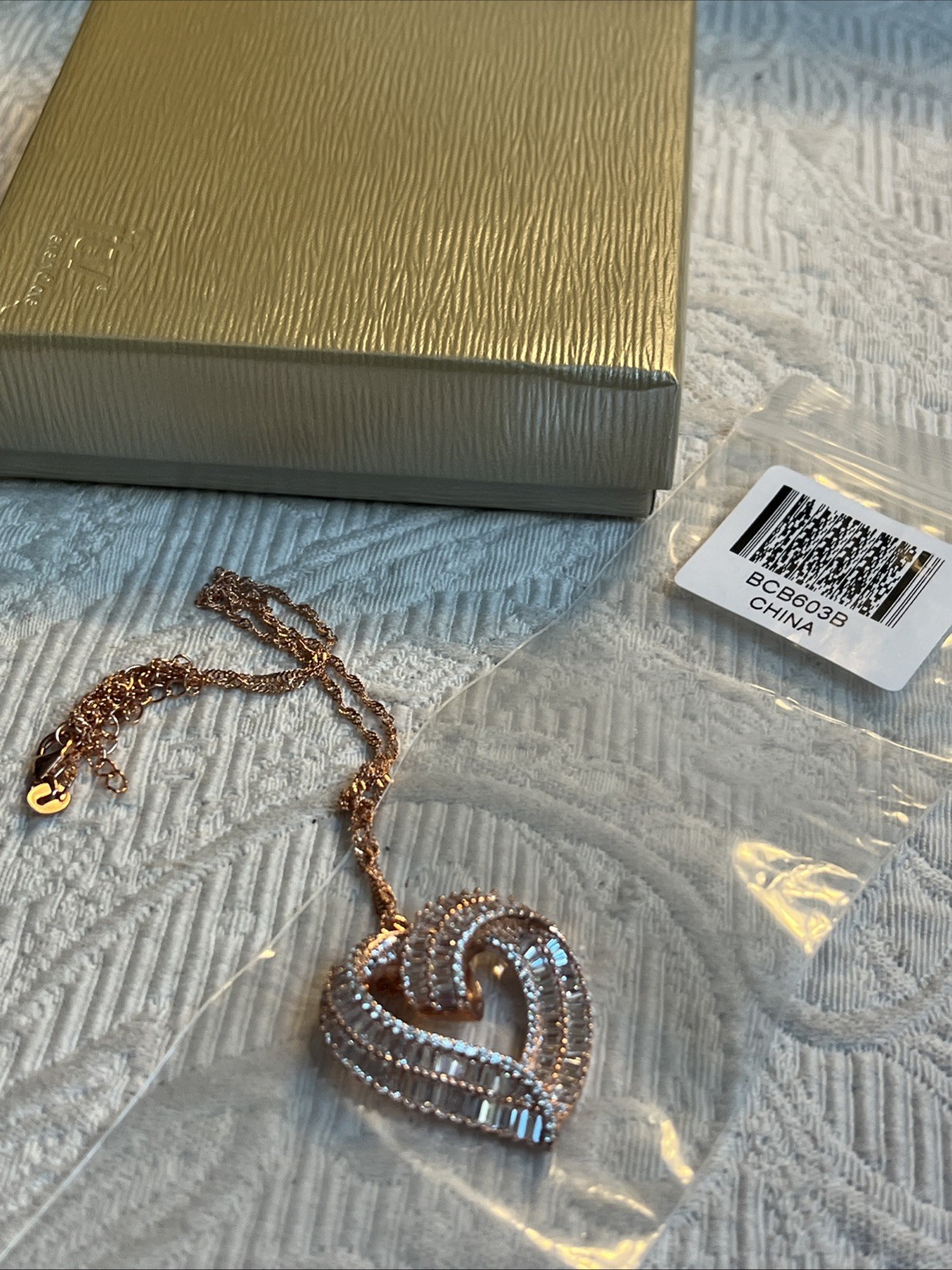 White Cubic Zirconia 18K Rose Gold Over 925 Heart Pendant w 18 Chain #JH9