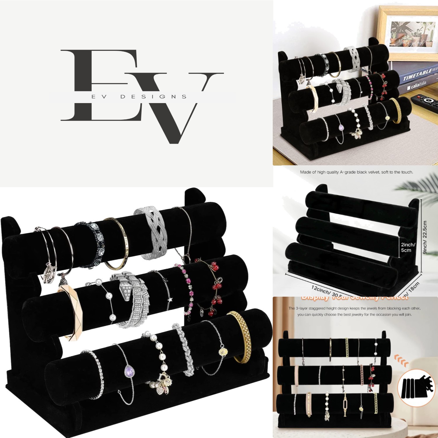 Versatile Velvet Jewelry Stand – Detachable T-Bar for Organizing Bangles & More