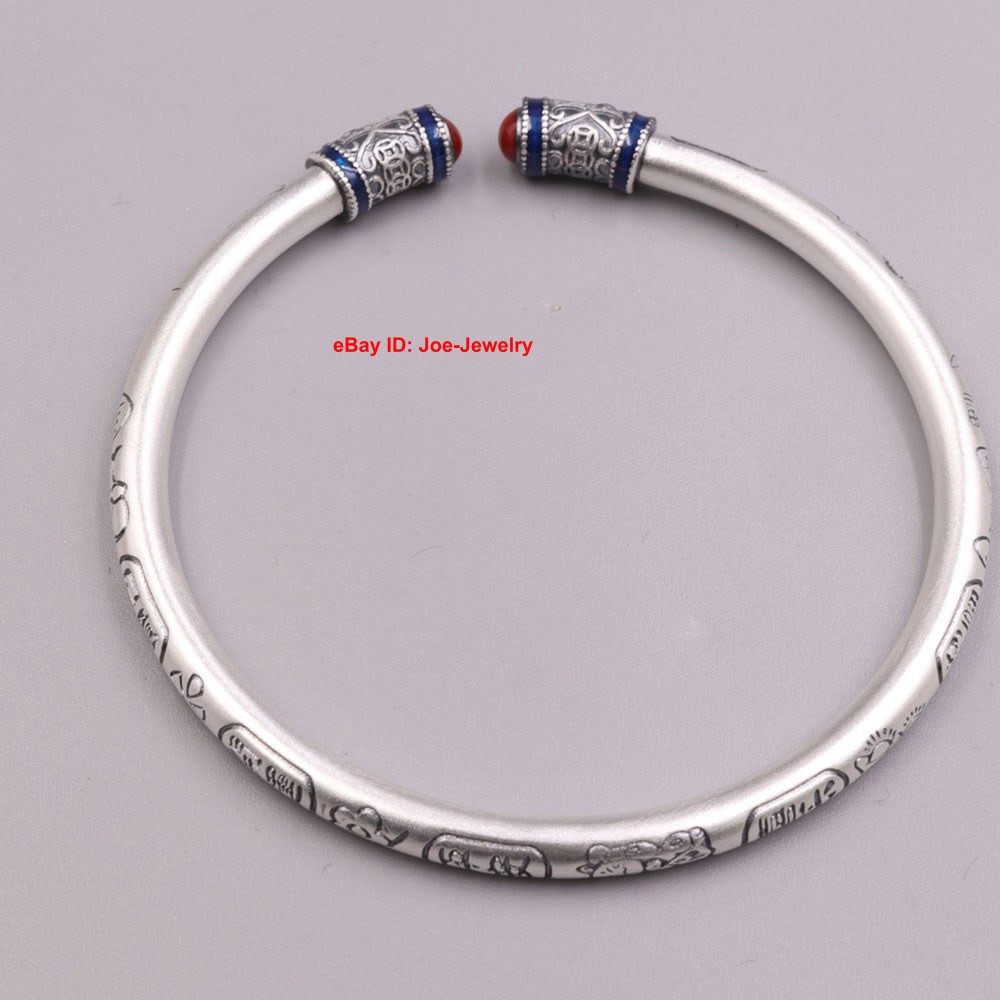 Pure Fine Silver S999 Women’s Open Bangle Fit Wrist 2.36inch Good Luck Character