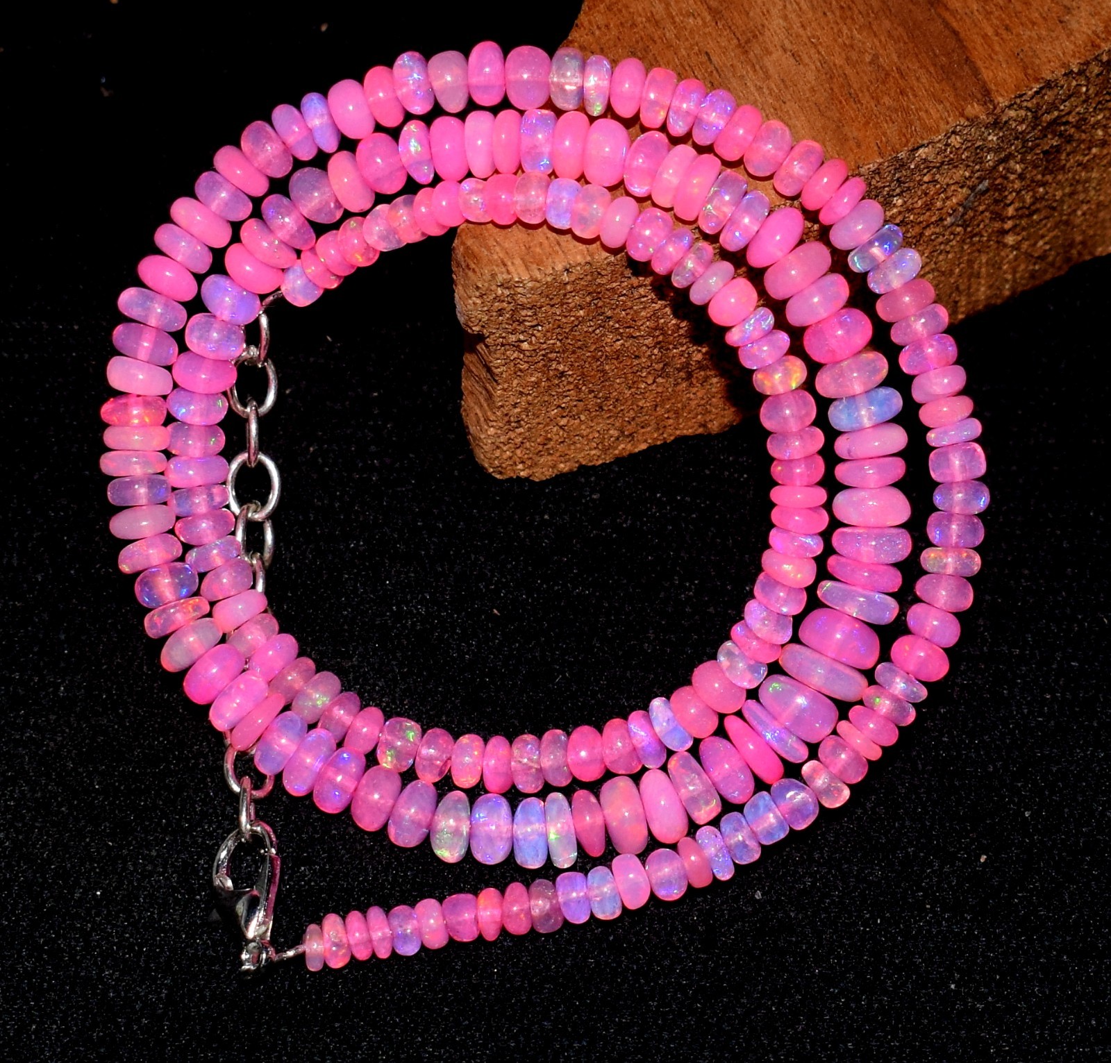 16″Natural Ethiopian Opal Wello Fire Opal Gemstone Beads Necklace