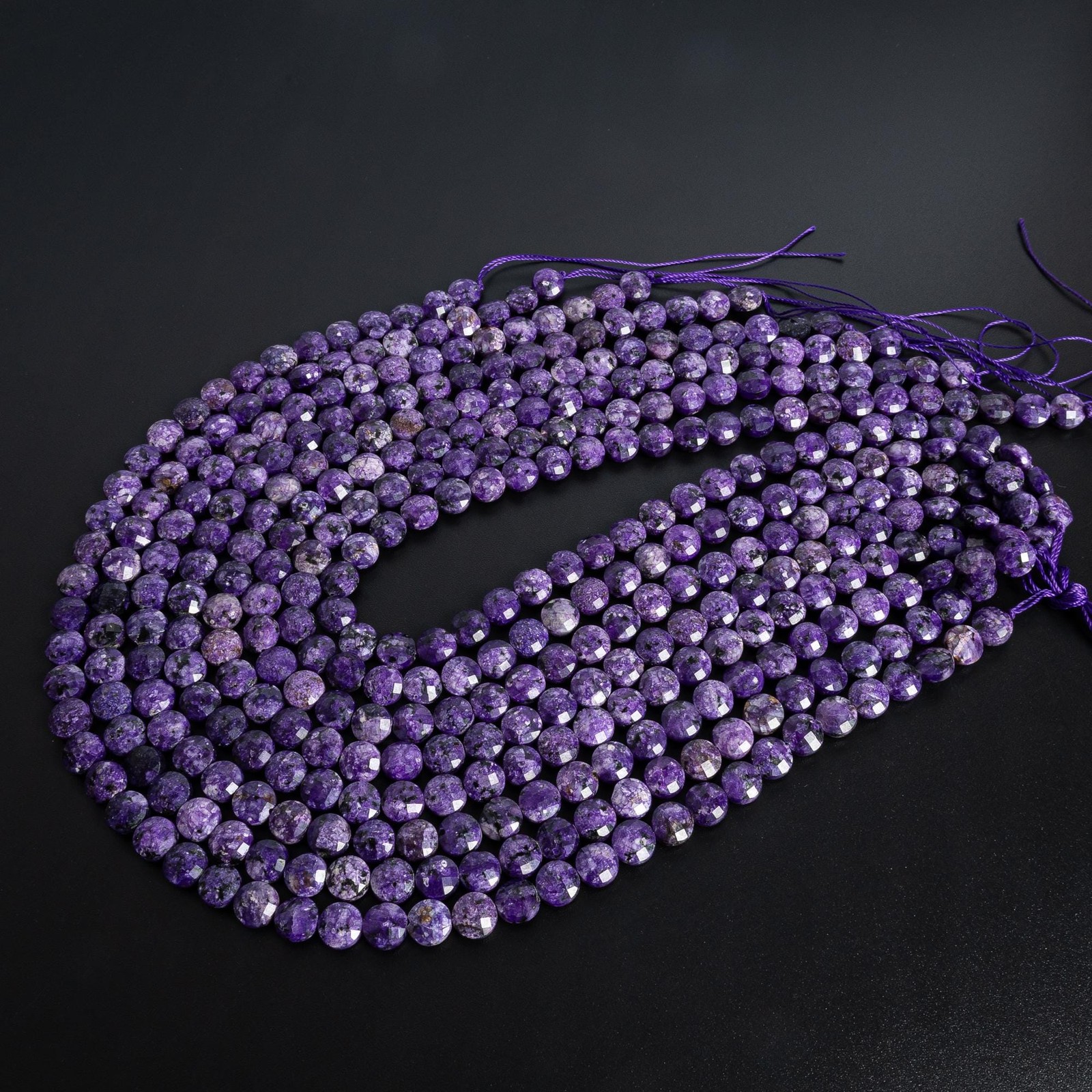 8MM Purple Charoite Faceted Coin Beads Grade AA Gemstone Loose Beads