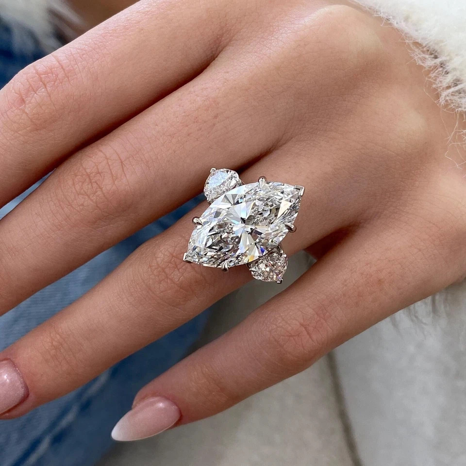 4.10 Ct Marquise Cut Moissanite Engagement Wedding Ring 925 Sterling Silver