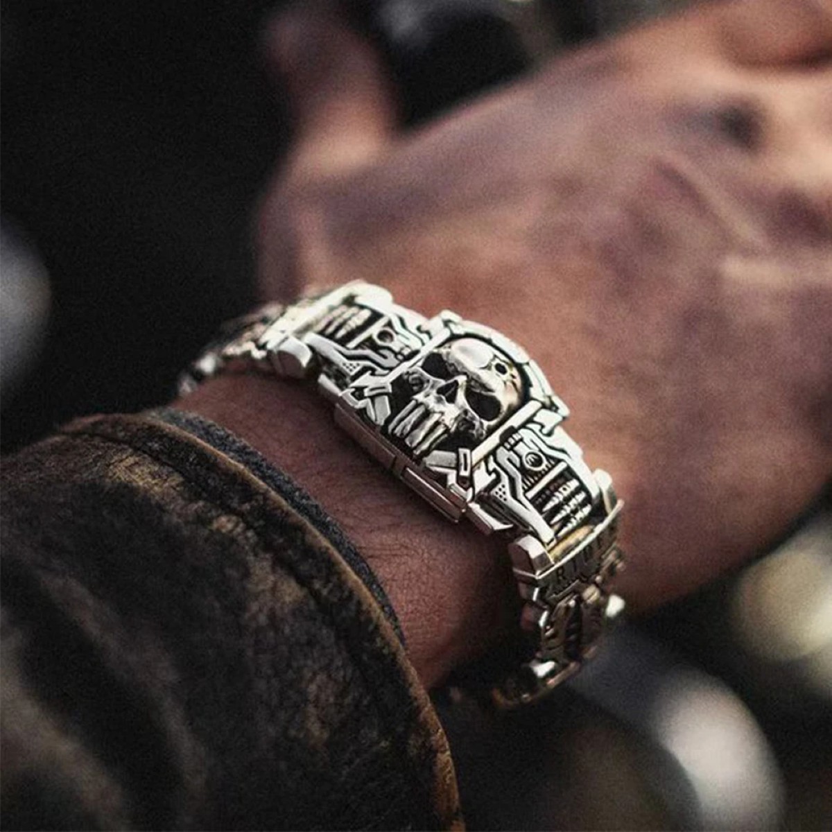 Heavy Metal Rider Bracelet, Intricate Skull Design, US Street Motorcycle Jewelry